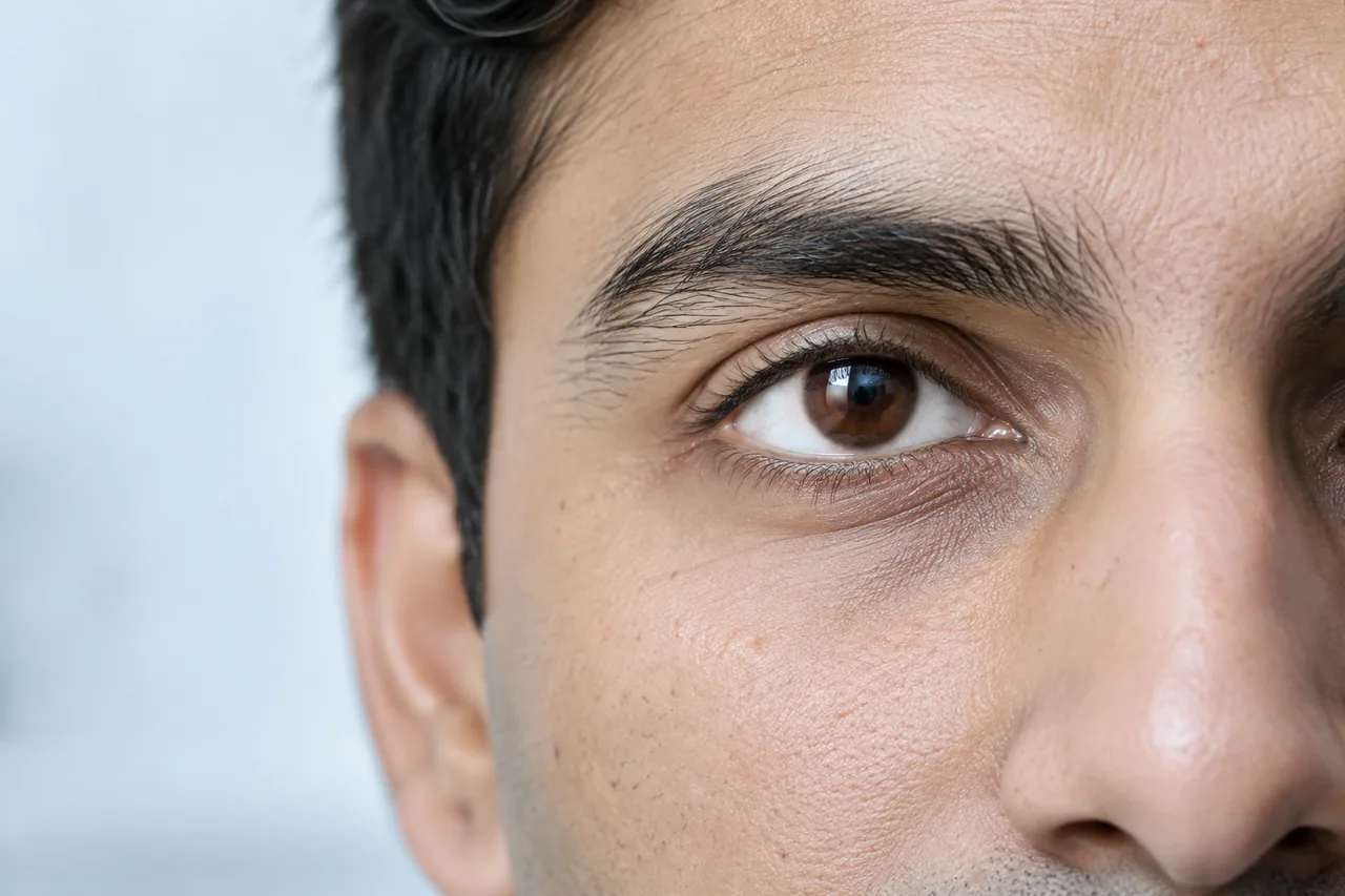Illustrative close-up of a natural adult eye and upper eyelid